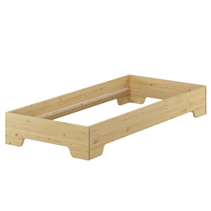Cadre de lit simple pin massif naturel 80x200 lit compacte sans literie 60.56-08oR Cadre de lit simple pin massif naturel 80x200 lit compacte sans literie 60.56-08oR