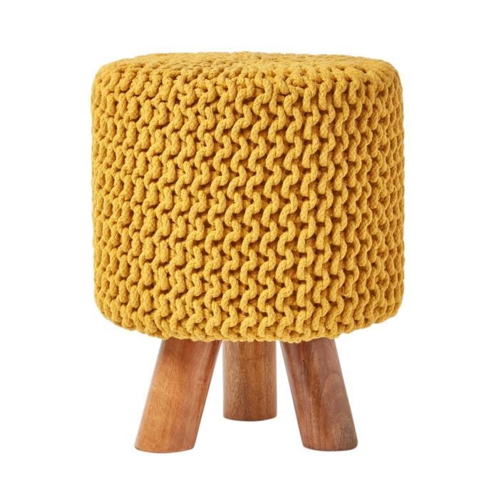Tabouret Tricot Pieds en bois 32 x 32 x 42 cm Moutarde Tabouret Tricot Pieds en bois 32 x 32 x 42 cm Moutarde