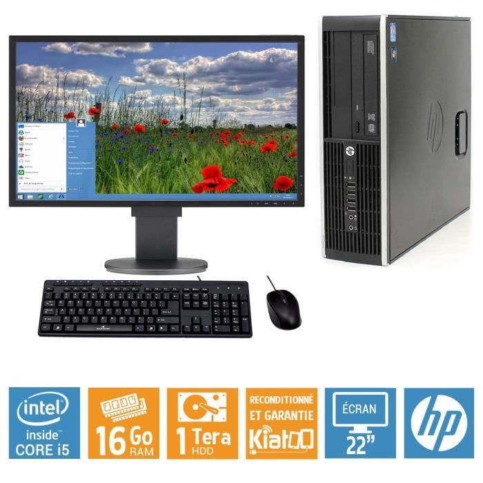 HP – Ordinateur de Bureau Elite 8100 – Intel Core i5 – RAM 16Go – HDD 1To – TFT 22 – Windows 10 – Reconditionné