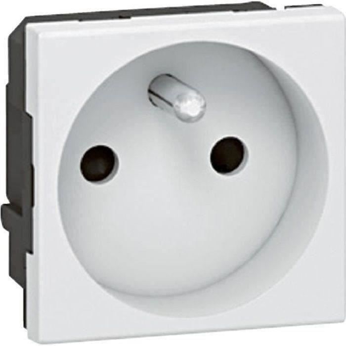 LEGRAND Prise de courant avec terre 16A bornes vis 2 modules Mosaic blanc avec enjoliveur blanc