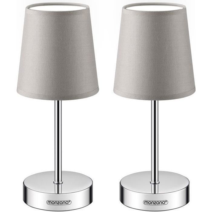 Monzana Set de 2 Lampe de table Taupe avec abat-jour lampe de chevet interrupteur E14 pour chambre salon décoration