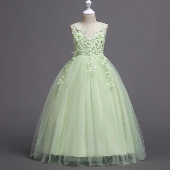 Robe pour Fille de Fleur, Ligne A/Princesse, Col Rond, Longueur du Thé, Sans Manches, Dentelle