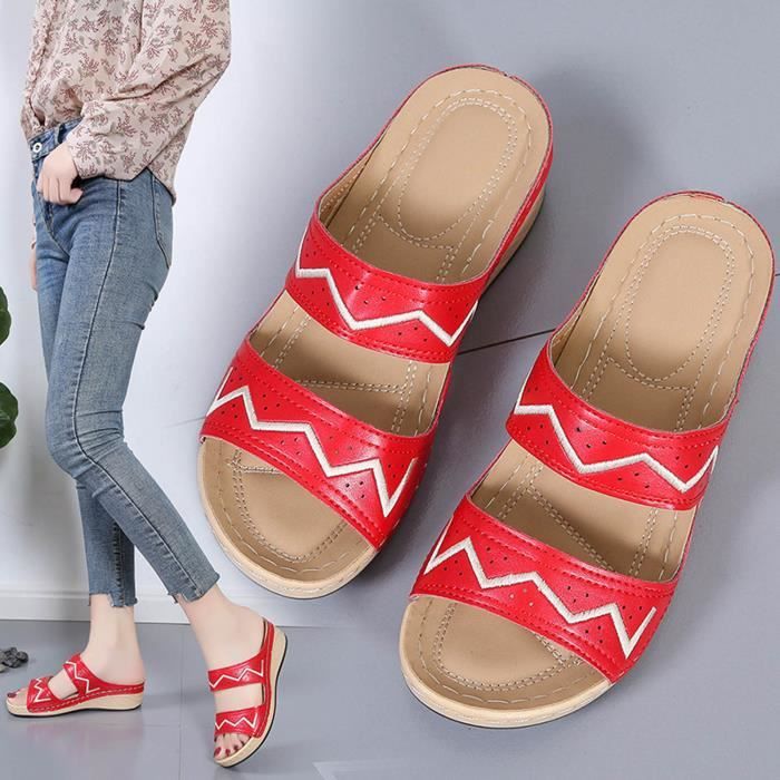 Mules Femme Été Confort – Sabots Pantoufles Plage Antidérapantes à Talon Inclinée, Sandales Orthopédiques Légères Creuses, Idéales Piscine & Maison