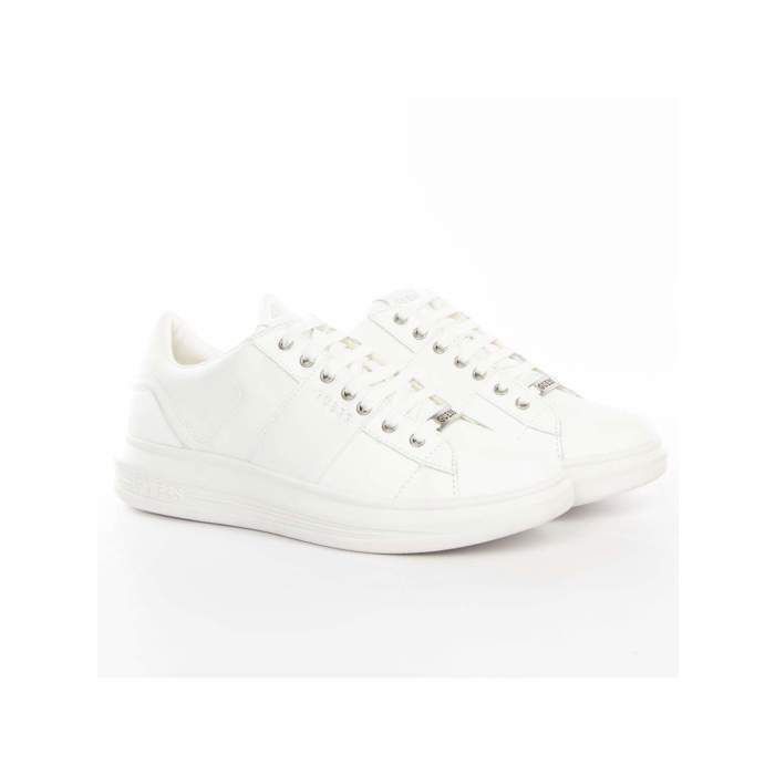 Basket Guess Homme Vibo Classic luxe triangle logo Blanc cuir - Authentique Chaussure Guess Homme