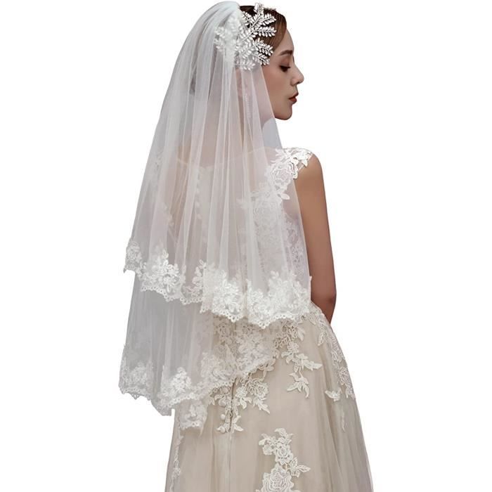 Voile De Mariée Noir Halloween Gothique Double Couches Dentelle Avec Peigne – Accessoire Mariage Cosplay