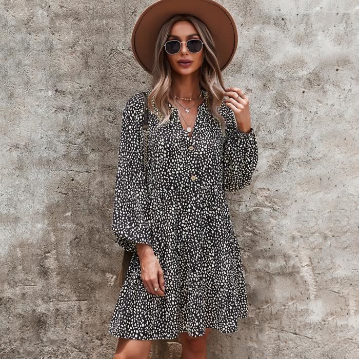 Robe Longue D'été Bohème Ample En Coton Et Lin à Volants Avec Col En V Et Col En V Pour Femme, Noir/blanc, Petit