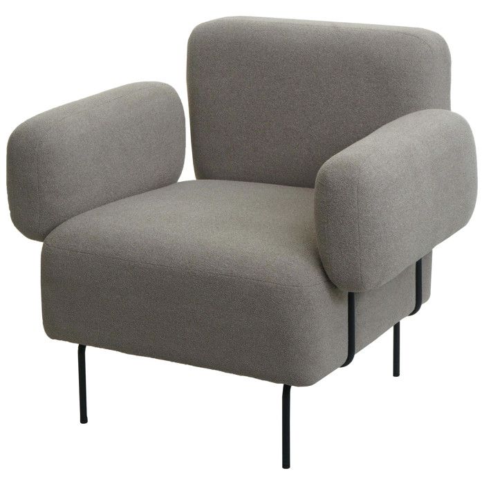 Fauteuil lounge HWC-L83 fauteuil cocktail fauteuil rembourré tissu bouclé/textile métal - gris Fauteuil lounge HWC-L83 fauteuil cocktail fauteuil rembourré tissu bouclé/textile métal - gris
