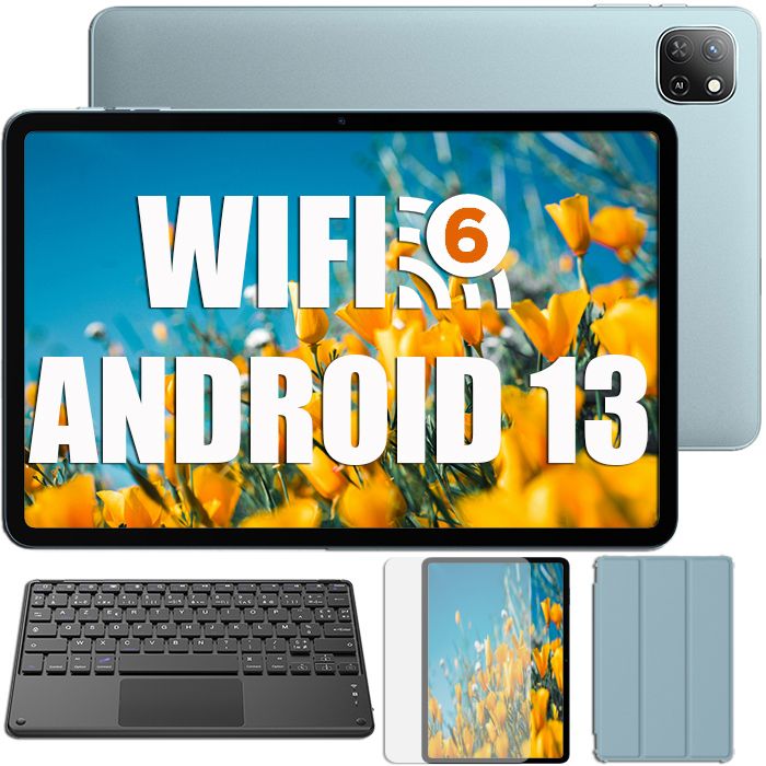 Oscal Pad 50 WiFi Tablette Tactile 10.1 HD+ IPS Android 13 2.4G+5G WiFi 6 RAM 6 Go ROM 64 Go-SD 1 To 5100mAh Bleu Avec Clavier K1