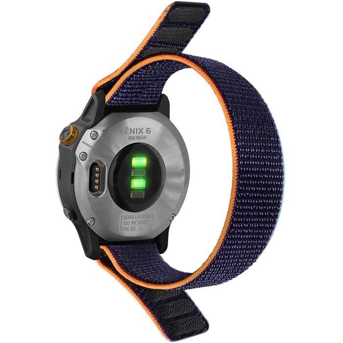 Bracelet Nylon NotoCity Pour Garmin Fenix 6X/7X/5X/3 – 26 Mm, Fermeture Velcro, Ajustable 170-220 Mm – Noir Avec Logo