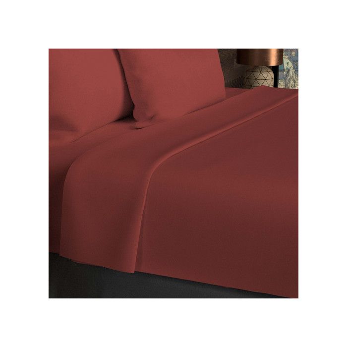 Drap plat en coton 57 fils 260x300 cm UNI brique par Soleil docre Drap plat en coton 57 fils 260x300 cm UNI brique par Soleil docre