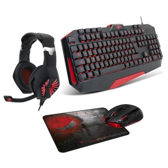 Pack périphériques - SPIRIT OF GAMER - PRO-MK3 - Clavier rétro-éclairé - Souris optique poids ajustable - 4 touches macros