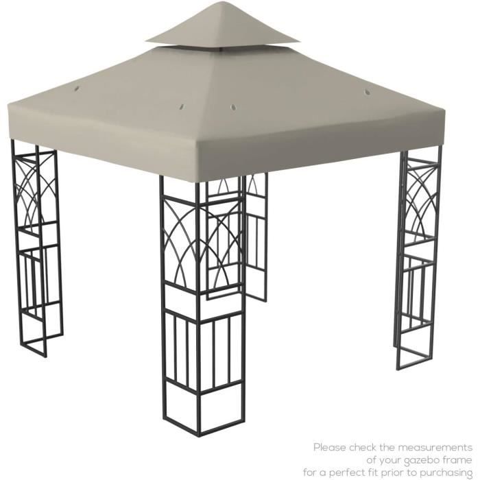 Toile Pergola 3x3m Imperméable Toit De Rechange 2 Étages - Anti-UV Polyester 300D