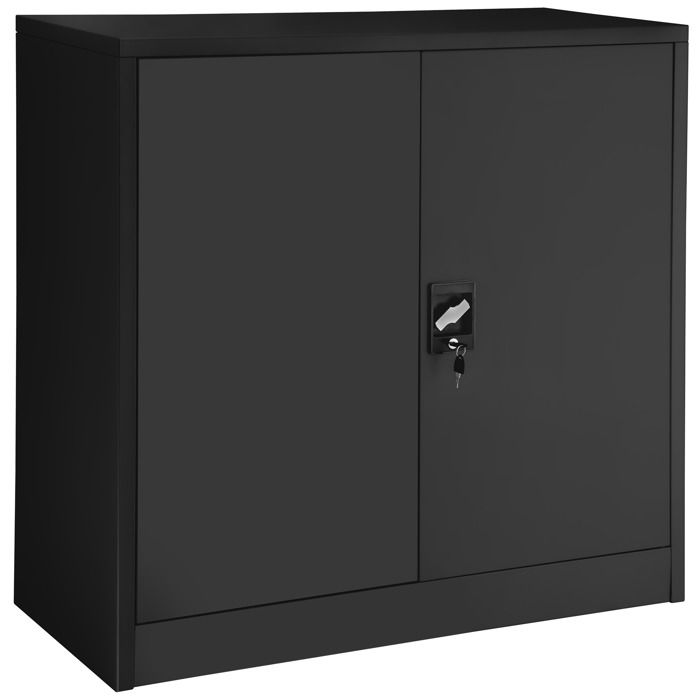 tectake armoire métallique de bureau de rangement 2 etagères réglables à 2 clés 90 cm x 40 cm x 90 cm - noir