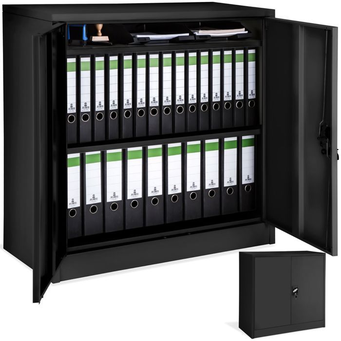 Rangement de bureau - TECTAKE - Armoire métallique de classement avec 2 étagères réglables à 2 clés 90 x 40 x 90 cm - Noir