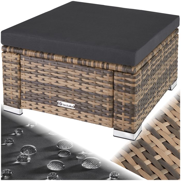 Fauteuil de jardin - TECTAKE - Pouf en rotin BITONTO anti UV intempéries combinable facile à monter 53x53x26cm - Marron naturel