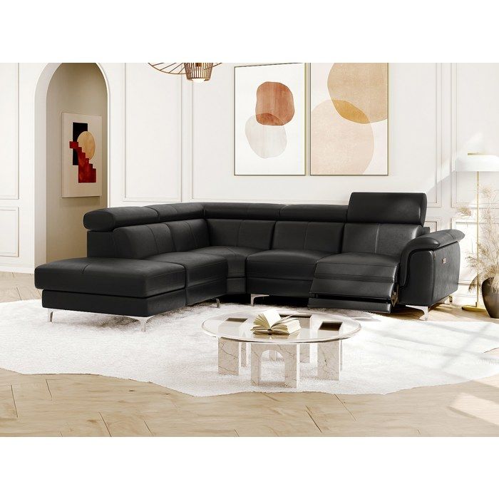Canape D Angle Relax Electrique En Cuir Sitia Noir Angle