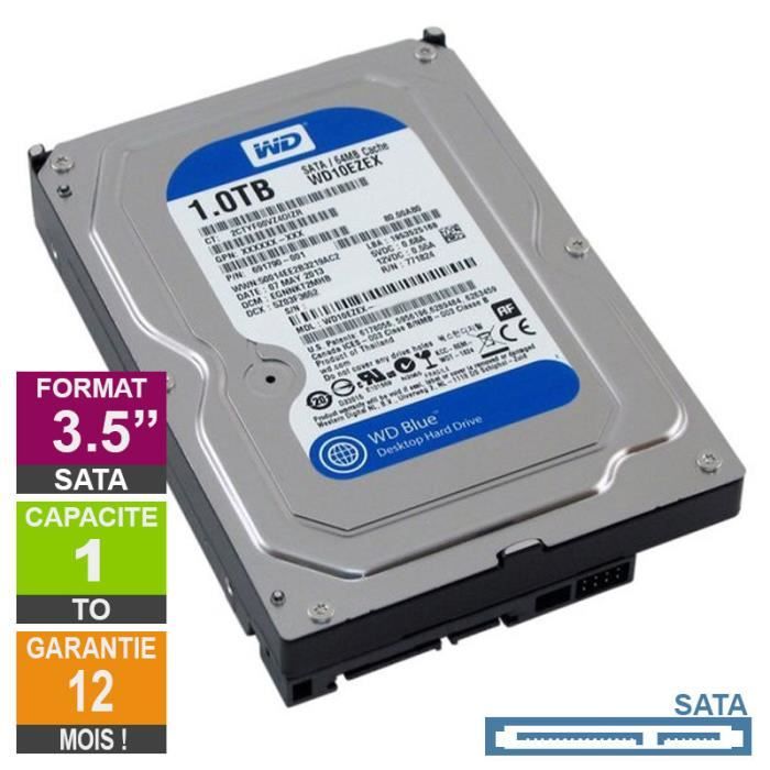 Disque Dur 1To SATA 3.5 Western Digital WD10EZEX-00BN5A0 7200rpm