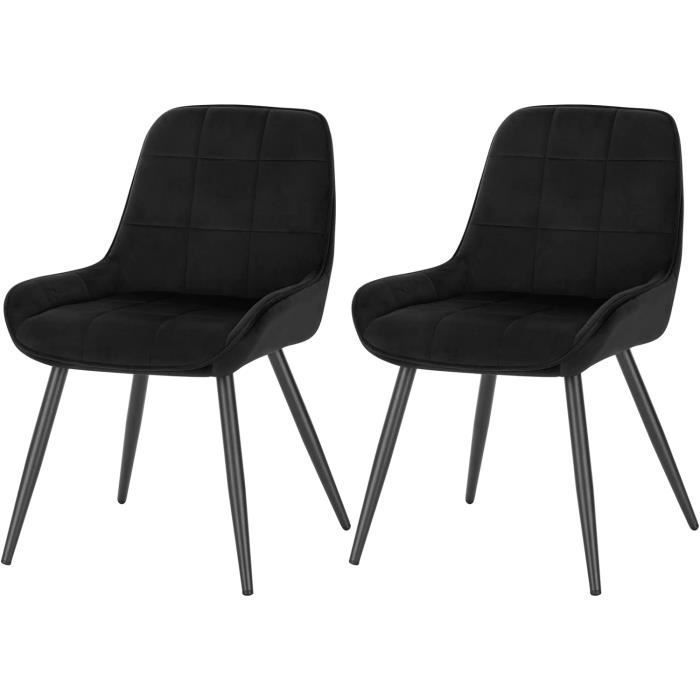 WOLTU Lot de 2 Chaises de Salle à Manger en Velours Chaises Scandinaves pour Salon Cuisine Chambre Noir W0ATT0168-2
