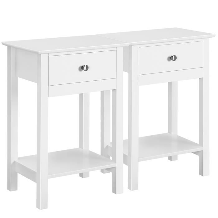 Yaheetech Lot De 2 Tables De Chevet 2 Tiroirs Blanc - Meuble Rangement Chambre Salon Moderne