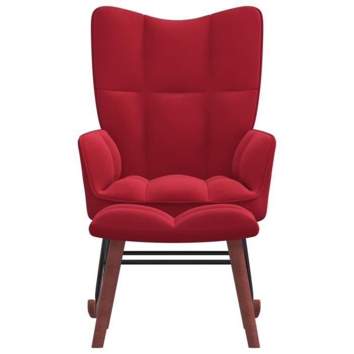 rho - fauteuils à bascule - chaise à bascule avec repose-pied rouge bordeaux velours - yos7734920260406