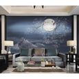 Papier Peint Panoramique Fleurs et oiseaux de lune Papier Peint 3D Tapisserie Murales Chambre Salon Décoration Murales 250x175cm-1