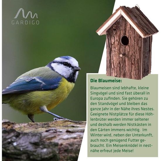 Nichoir oiseaux en bois pour mésanges bleues, moineaux, passereaux