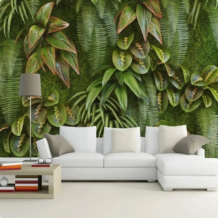 Papier Peint Panoramique 3D Plante verte feuilles photo fond peinture ...
