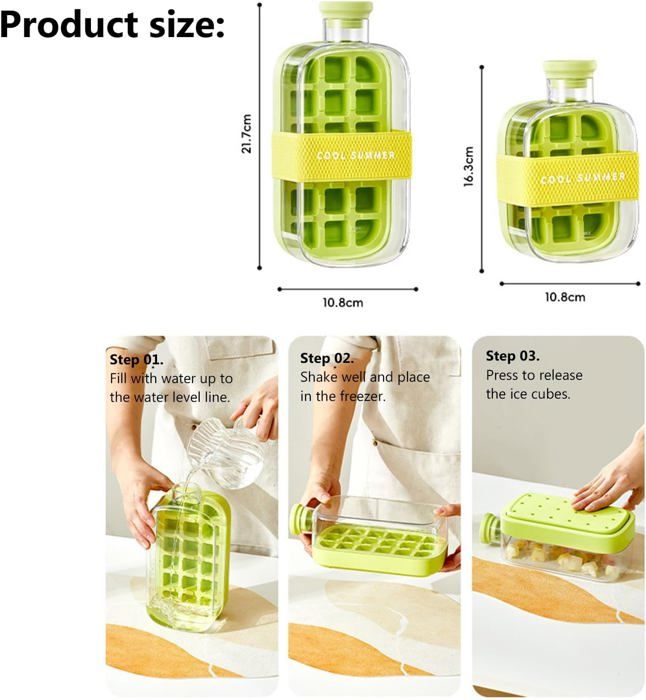 Bac à Glacon 2 en 1 avec Paille - Bac à Glaçons avec Couvercle - No Touch Bouteille de fabrication de glaçons (Vert, 800ml) | Leroy Merlin