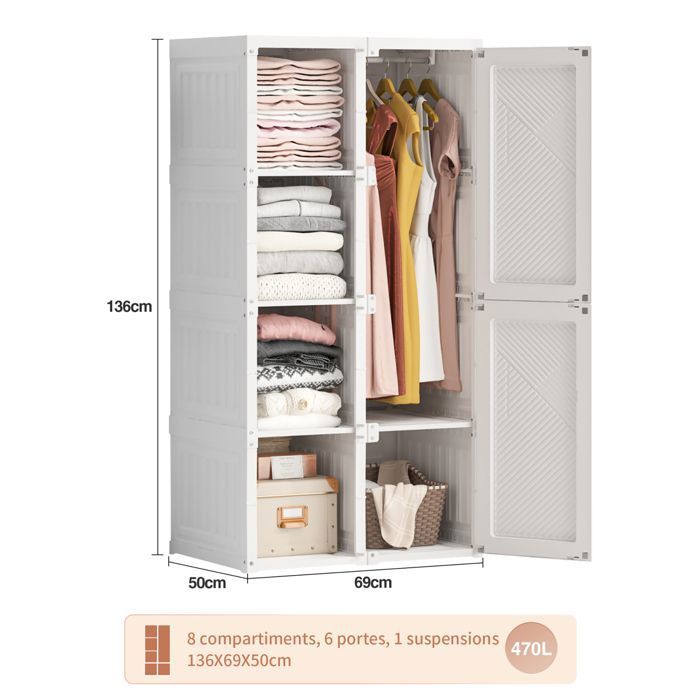 Armoire de Chambre Penderie 10 Cubes Modulable Meuble Etagères de Rangement pour Vêtements- Chaussures - Maison