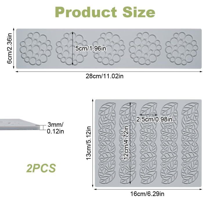 Dentelle Silicone Moule 2 Pièce Dentelle Fondante Moule Feuilles Tapis