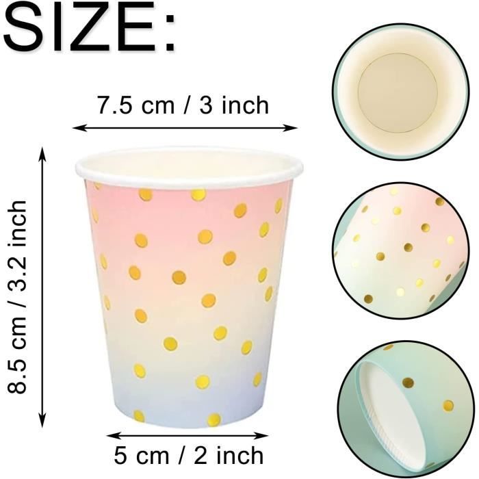 60 Gobelets En Carton à Pois Dorés - 250 Ml, Jetables, Pour Fêtes, Mariages, Anniversaires