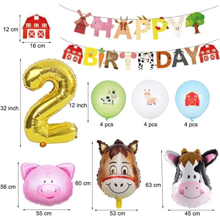 Fournitures de fête d'anniversaire de 2e ferme pour garçons et filles -  Décorations de fête d'anniversaire - Bannière d'anniversaire à la ferme -  Décoration de cupcakes : : Cuisine et Maison