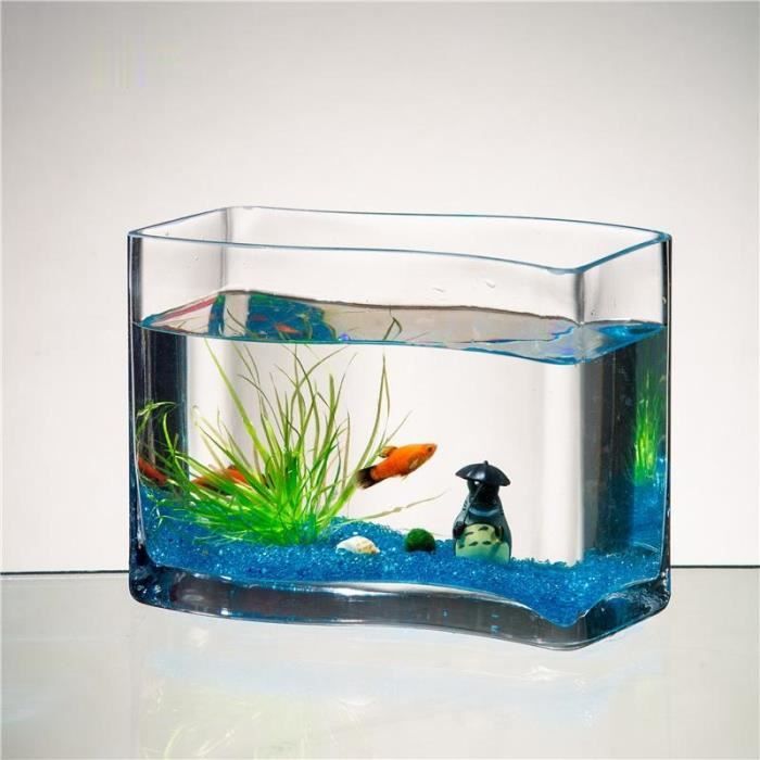 Aquarium,Globe de poisson Tropical en verre en forme de S, petit Aquarium  créatif de bureau, Mini pot de - Type Blue Grit package -C