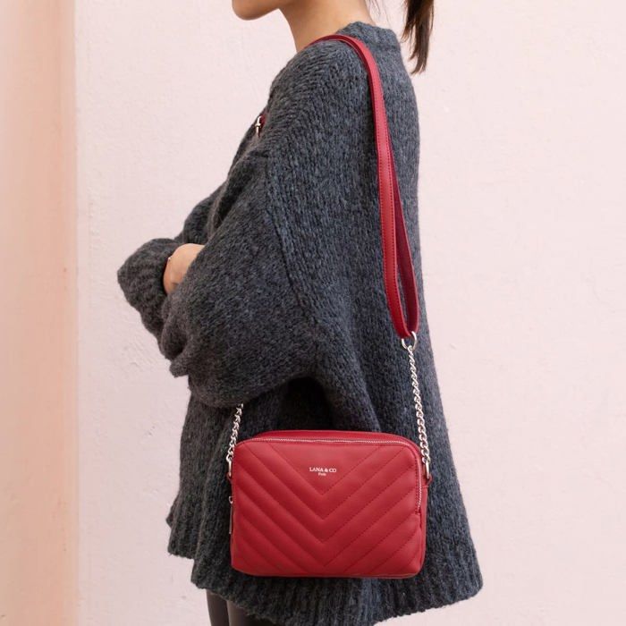 Sac Bandoulière Noir Femme Simili Cuir - Matelassé à Carreaux, Zip, Sangle Ajustable, Neuf Sans étiquettes