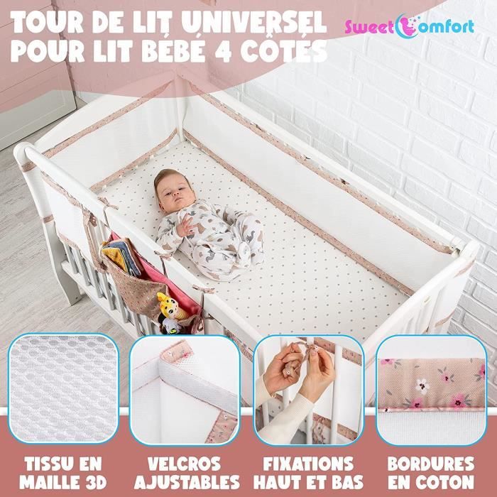 Tour de lit Bebe Protection Enfant 90 cm - Contour de lit bébé Complet  Respirant protège-lit Bord en Mousse Coton Cerf : : Bébé et  Puériculture