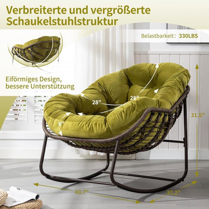 Fauteuil à bascule œuf XXL en rotin tissé avec coussin épais pour jardin terrasse Gris – ComfortXL Outdoor Living - Gamm vert