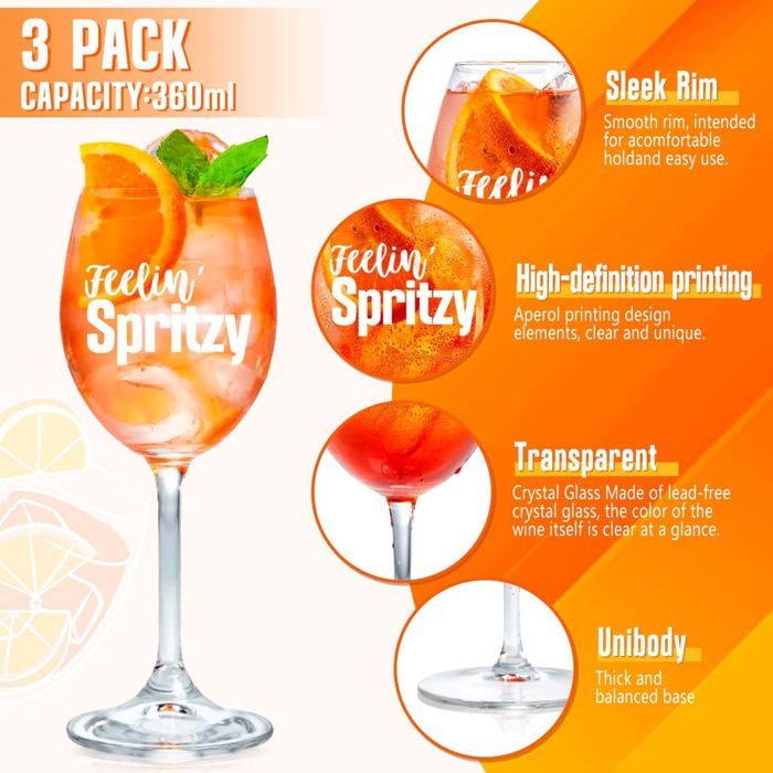 Lot 3 Verres Aperol Spritz Premium - Verres à Spritz Avec Pailles Et Dessous De Verre En Liège