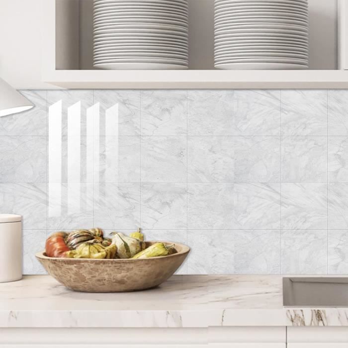 VEELIKE Dalle Adhesive Sol Marbre Blanc Carrelage Adhesif Sol Granit Blanc Carreaux Adhesif Cuisine Stickers Carrelage Salle De Bain Imperméable Salon 1.5mm 30 Cm X 30 Cm 12 Pièces