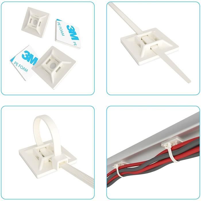 Embases Adhesive pour Attache de Cable,Serre-Câbles Auto Adhésif,attache  cable adhesif,Support de Serre Câble Plastique,100pcs - Cdiscount Bricolage