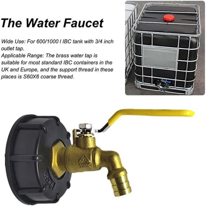 Robinet Cuve 1000L Avec Adaptateur IBC - Robinet Réservoir 1/2 Pouce Zinc Plastique Anti-fuite