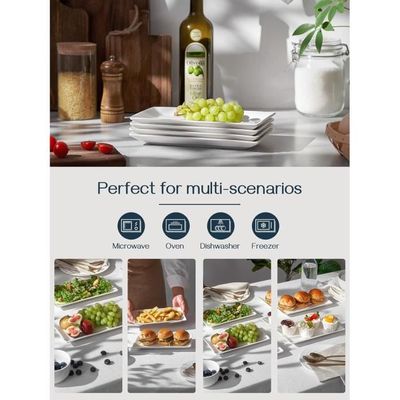 Lot De 6 Assiettes Rectangulaires Noir Mat - Plateau De Service Pour Sushis, Tapas, Dessert - 20,6 X 12,6 Cm