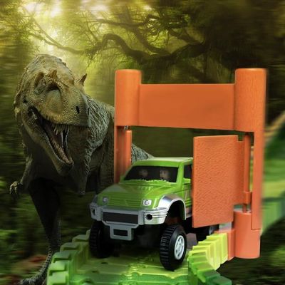 Voiture Dinosaure Lumineuse Avec LED Verte - Jouet Compatible Pistes Flexibles, ABS, Pile AA - Cadeau éducatif Pour Garçons Et Filles