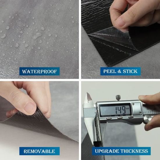 FunStick 30x30CM 15 Dalles PVC Adhesives Sol Carreaux De Ciment Sol PVC Gris Fonce Beton Autocollant Stickers Carrelage Impermeable Salle De Bain Cuisine Anthracite Gris Lino Sol Adhesif Chambre Salon