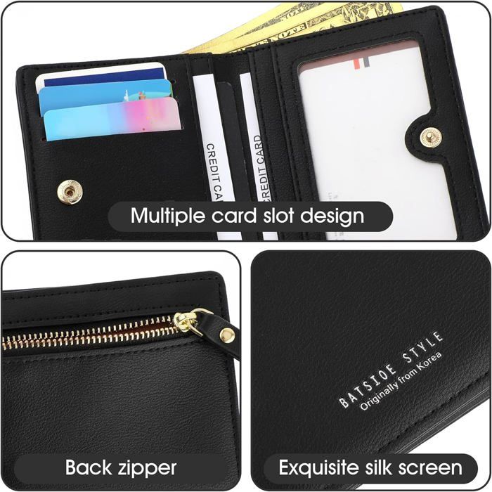 Portefeuille Porte-monnaie Noir Femme Yangyu - Compartiments Cartes Et Fermeture éclair
