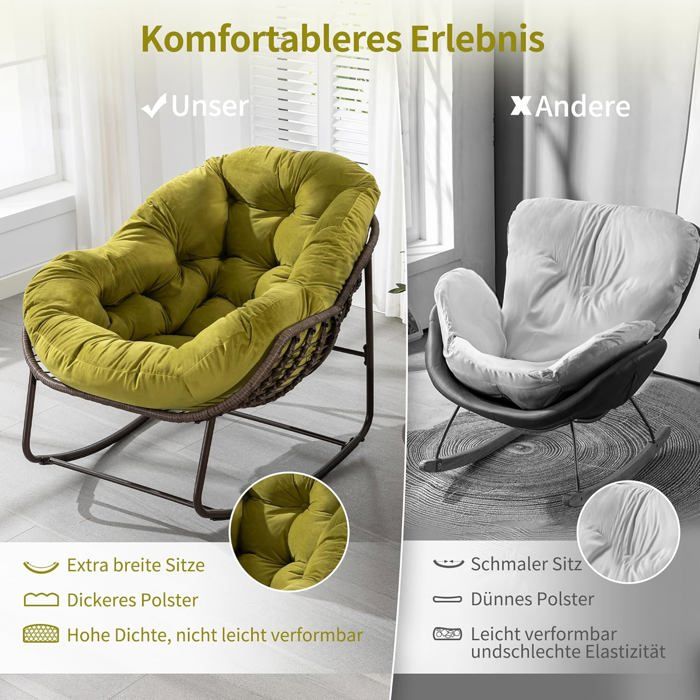 Fauteuil à bascule, à bascule, avec tabouret, chaise relax, avec coussin rembourré, pour salon, charge maximale : 150 kg, pour l'extérieur, l' intérieur et l'extérieur, pour jardin, chambre à coucher