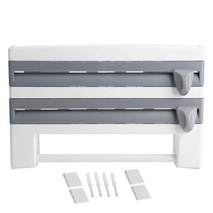Support Ranger Rouleau Film Support Gris Papier Film Alu Cuisine Découpe facile Murale Dérouleur de ...