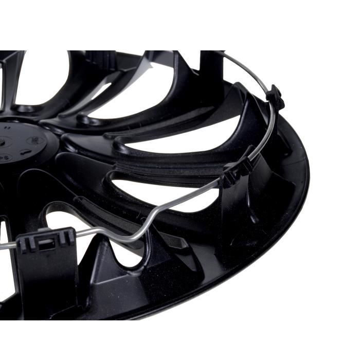 4 Enjoliveurs Sport 16" En Plastique ABS Robuste Et Chrome Double Couche De Peinture Noir Mat Argent