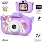 Appareil photo Licorne pour enfants BCSK® | HD 1080P - photo, vidéo, selfie - Ecran 2.0 pouces | Carte SD 64Go incluse - Violet