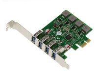 Carte  PCI EXPRESS PCIe vers USB 3.0 4 ports USB3 TYPE A horizontaux, avec Chipset Via VLI VL805. Equerres Low et high profile. Au