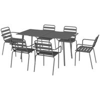Salon de jardin 6 places 7 pièces - table à manger 6 chaises empilables - acier thermolaqué gris